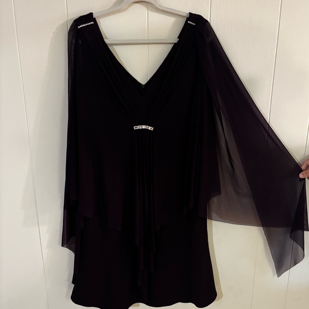 NWT $745 Daymor Couture sz 14 chiffon sleeves cape dress mother of the bride